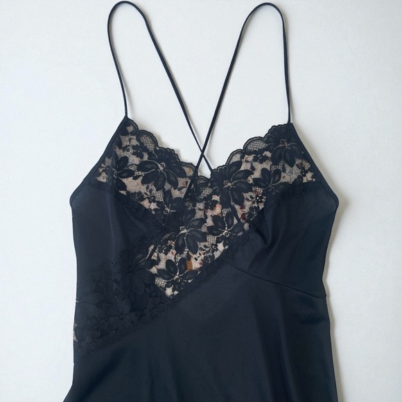VTG 60s-70s JCPenny Olga Inspo Floral Lace Bandage Slit Maxi Slip in Black, S/M - Picture 2 of 9